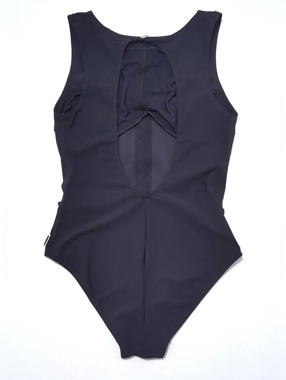 SHAN Black One Piece Swimsuit Underwire Open Back Logo Buttons Size 10 - Picture 7 of 14